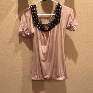Wide neck cream blouse
